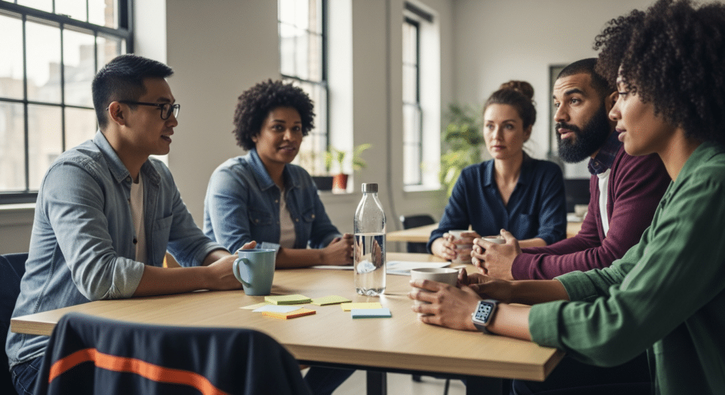 Munkahelyi beszélgetés a stressz és társadalmi problémák kezeléséről