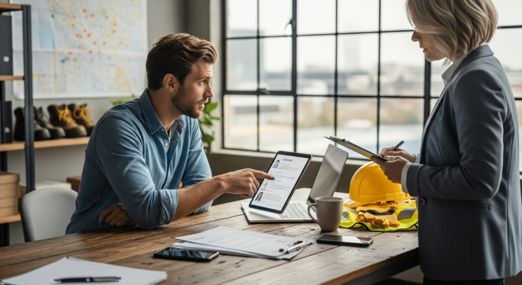 hatékony toborzás: toborzó és műveleti vezető tabletet nézve